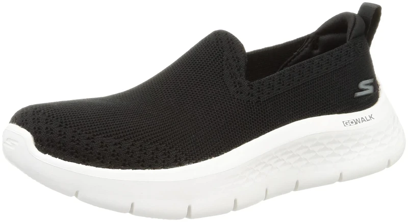 Skechers Women's Go Walk Flex Bright Summer Sneaker, Black Textile/White Trim, 6 UK
