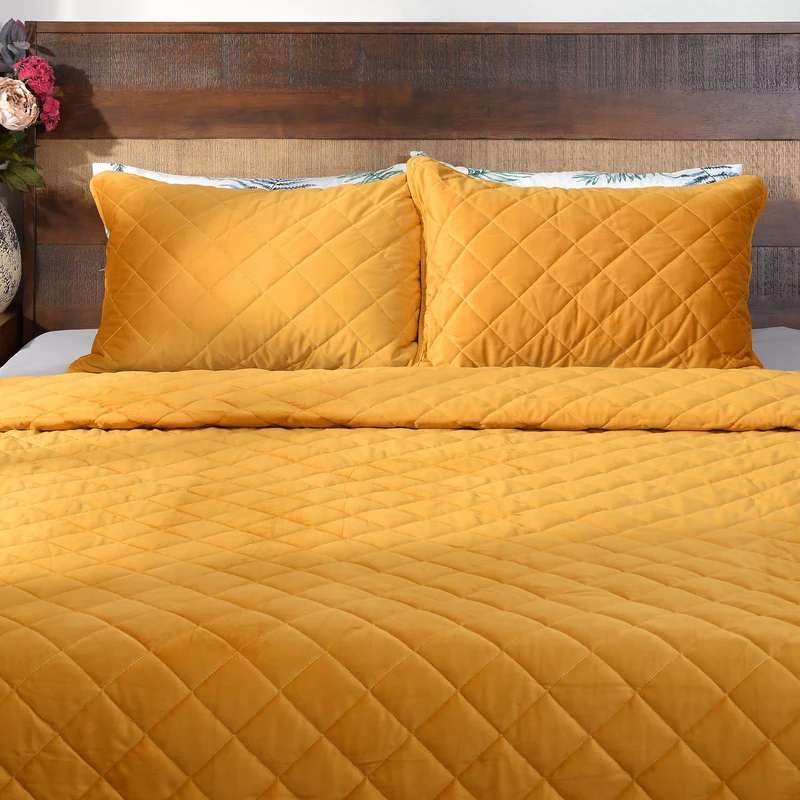 Deco Mex JS0549240Y 3-Piece Blanket Set ELENIA 240 x 260 cm / 50 x 70 cm Yellow - Image 1