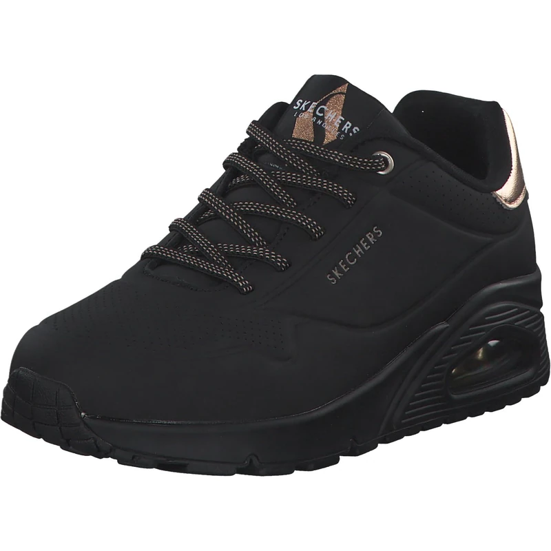 Skechers Women's Uno Shimmer Away Trainers, Black Durabuck, Rose Gold Duraleather/Mesh Tr, 3.5 UK