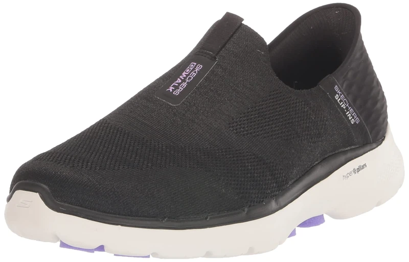 Skechers Women's GO Walk 6 Fabulous View Sneaker, Black Textile/Lavender Trim, 3 UK