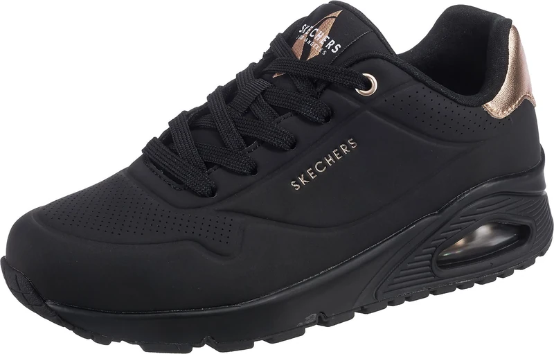 Skechers Women's Uno Golden Air Sneaker, Black Durabuck/Mesh Trim, 2 UK