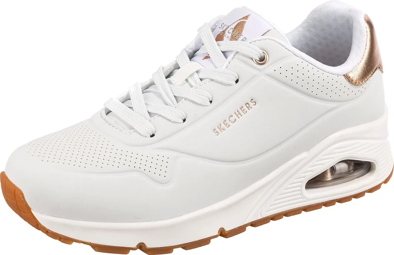 Skechers Women's Uno Golden Air Sneaker, White Durabuck/Mesh Trim, 8 UK