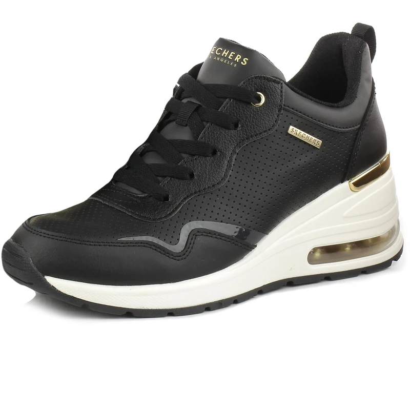 Skechers Women's Million AIR Sneaker, Black, 6 UK