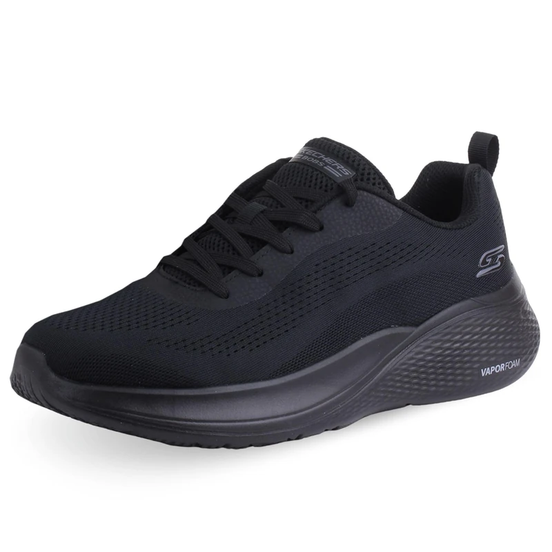 Skechers Women's D'Lux Walker Get Oasis Sneaker, Black Mesh/Trim, 2.5 UK