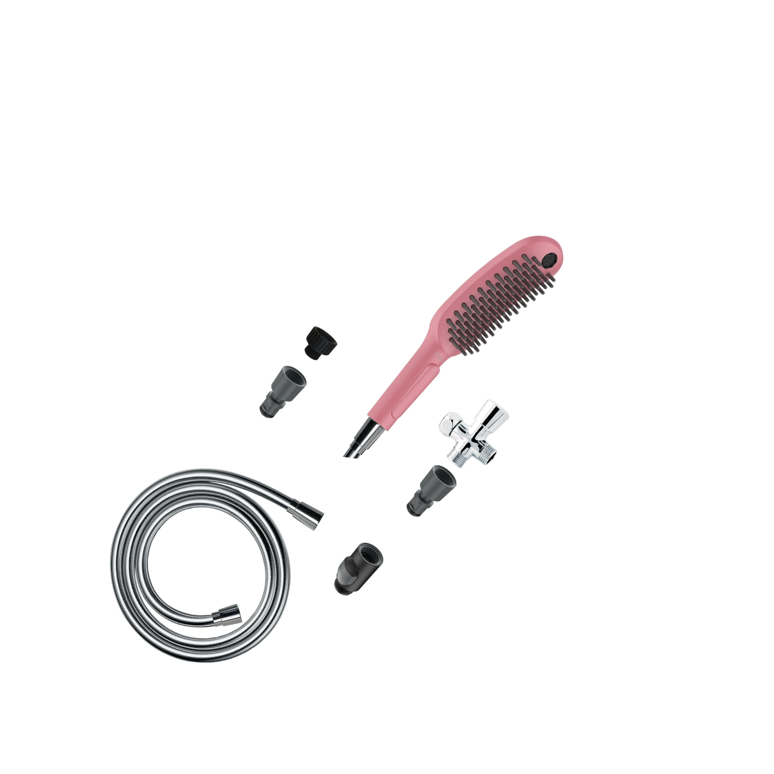 hansgrohe Outdoor Pet Shower with 96-inch Hose 3-Spray Fur Spray, Leg Spray, Paw Spray, Quick Connect in Pink, 04974560