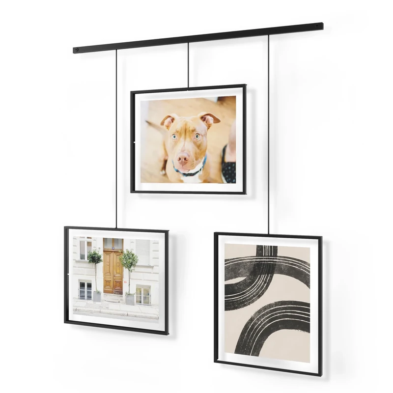 Umbra Exhibit Picture Frame Gallery Set, Adjustable Wall Collage Displays Three 8"x10" Photos, Set of 3, Black