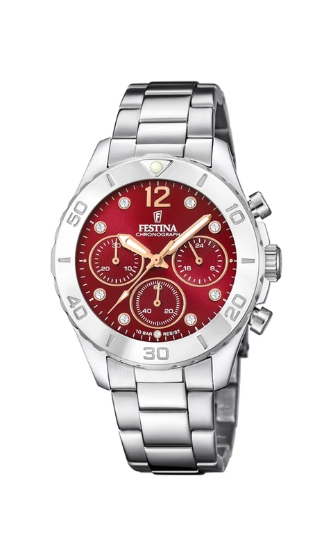 Festina 32020952 Women's Analogue Quartz Watch, Silver-red, One Size, Bracelet