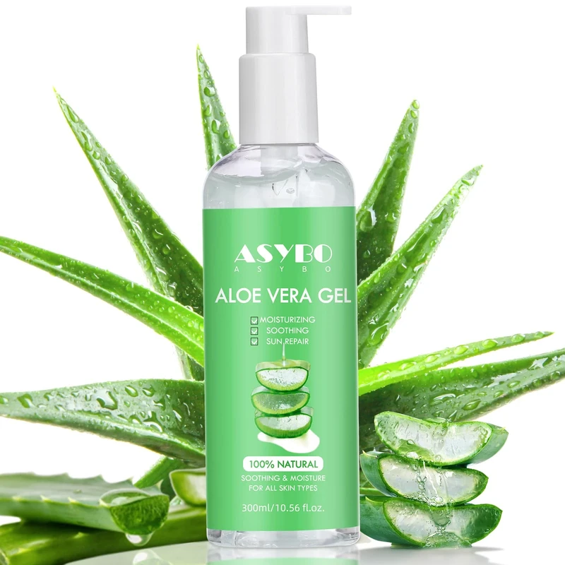 ASYBO 300 ml Aloe Vera Gel, 100% Natural Pure Aloe Vera Hydrating Facial Moisturizer, After Sun Care, Reduce Acne, Repair Scars, Suitable for All Skin Types