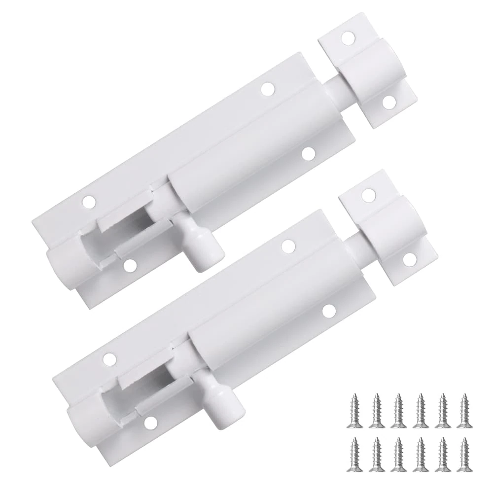 Door Lock Bolts Security Slide Latch Lock 75mm (3") Barrel Bolt Strong Stainless Steel Matte for Bathroom, Bedroom, Gates, Shed, Garden - Door Latch Slide Bolts Lock with Screws(2pcs,White)