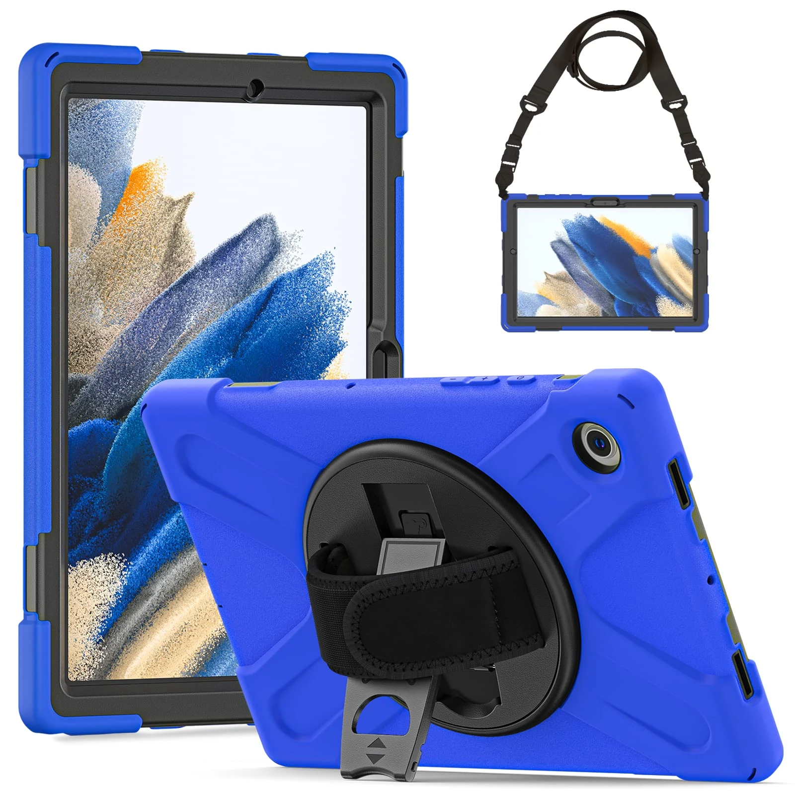 Gerutek Galaxy Tab A8 10.5 2022 Shockproof Case, Rugged Armor Case with Rotating Stand, Hand Strap and Adjustable Shoulder Strap, Protective Cover for Samsung Galaxy Tab A8 SM-X200/SM-X205/SM-X207,