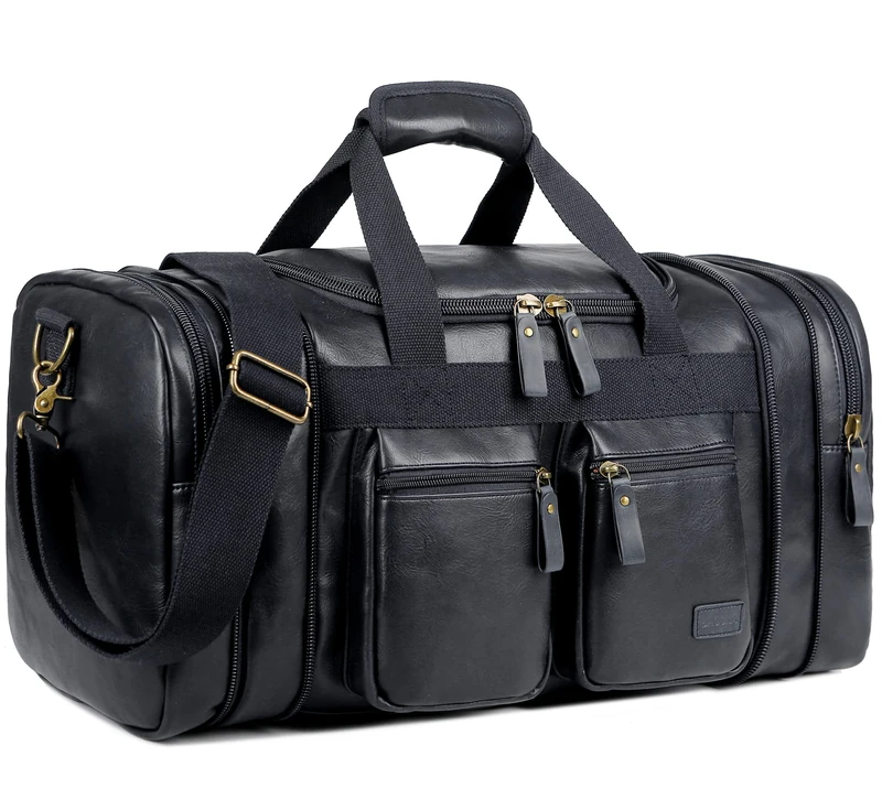 Reisetasche aus Leder, Wochenendtasche, Handgepcktasche, bernachtungstasche, Sporttasche fr Damen und Herren HB-21, Black, Leather Travel Bag