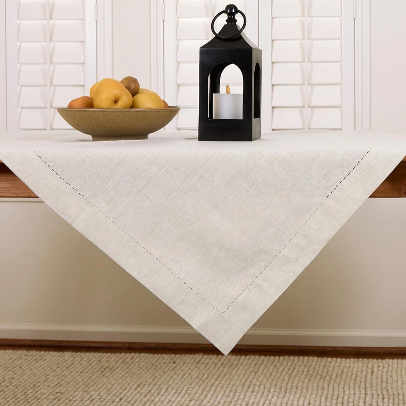 Solino Home 100% Pure Linen Table Cloth, Throw Light Natural, 52 x 52 in
