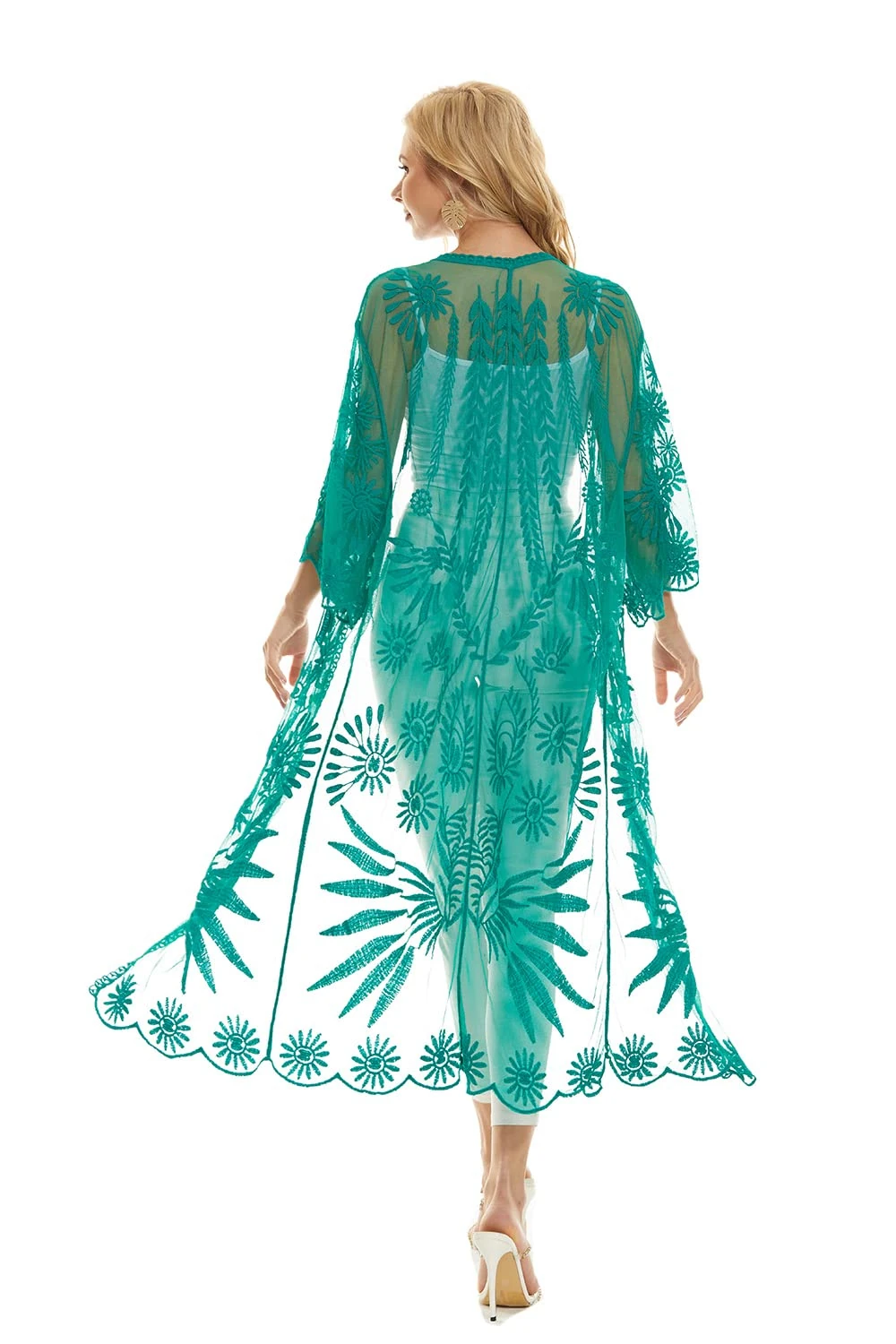 marysgift Kimonos for Women Swimsuit Cover Up Bathing Suit Long Beach Dress Floral Lace Bikini Swim Coverups Dark Green 21024