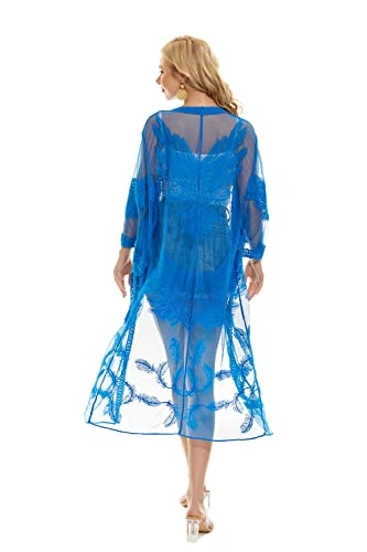 marysgift Women's Swim Cover-ups & Sarongs UK Floral Crochet Beachwear 3/4 Sleeve Cardigan Bathing Suit Lace Kimono Size 6-20
