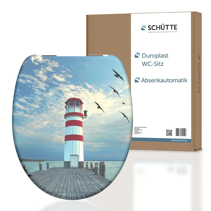 SCHÜTTE Leuchtturm Toilet Seat with Soft-Close Mechanism Design, Toilet Lid Suitable for All Standard Toilet Basins, Toilet Seat (Maximum Load of The Toilet Seat 150 kg)