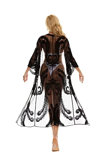 marysgift Beachwear Ladies Cover Up Lace Crochet Beach Cover Up for Women Summer Beaches Sunscreen Kimono Cardigan Black 21051