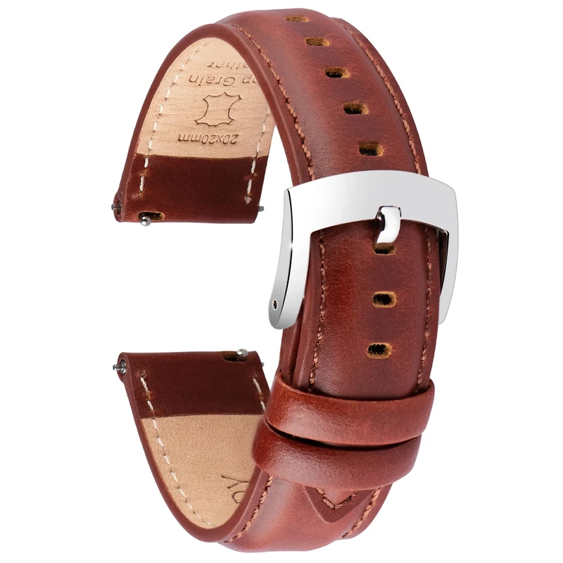 OTTOODY Quick Release Leather Watch Strap - 18mm to 22mm, Top Grain Calf Leather