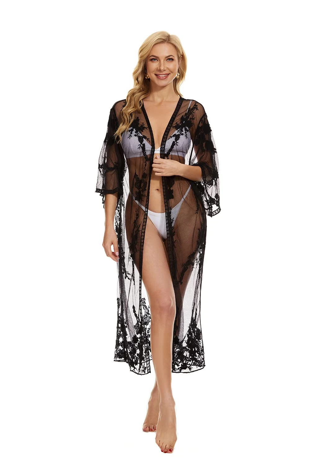 marysgift Women Cover Up Cardigan Kaftan Dress Free Size Caftans Long Tunic Maxi Everyday Loose Bathing Suit Summer Beach Kimono Black 210111