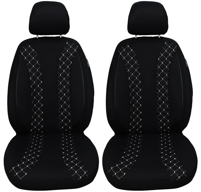 BREMER SITZBEZÜGE Dimensions Car Seat Covers Compatible with Toyota Mirai 2 Driver & Passenger Set from 2020 / Car Seat Covers Set Car Seat Covers Pack of 2 in Black/White Stitching