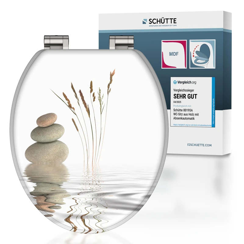 SCHÜTTE Wellness Toilet Seat with Soft-Close Mechanism, Made of Wood, Toilet Seat with Toilet Lid, Wooden Core Toilet Lid with Motif (Maximum Load of The Toilet Seat 150 kg), White