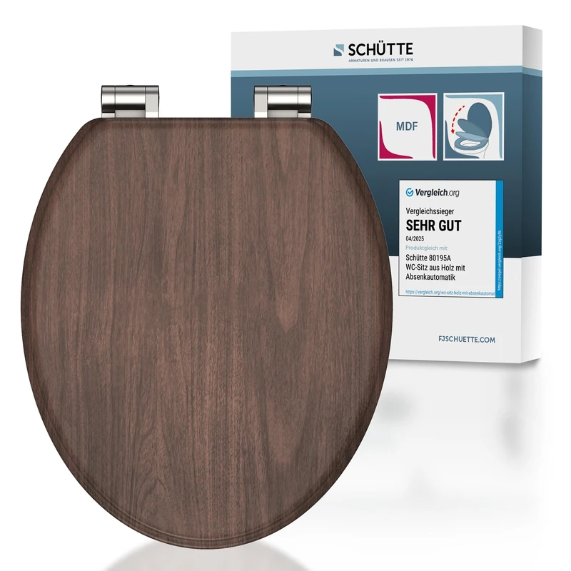 SCHÜTTE Darkwood Toilet Seat with Soft-Close Mechanism, Wooden Toilet Seat with Toilet Lid, Wooden Core Toilet Lid with Motif (Maximum Load of The Toilet Seat 150 kg), Wood Colour