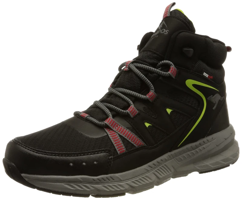 KangaROOS Unisex K-uo Nod Mid RTX Hiking Shoe, Jet Black Lime, 10.5 UK