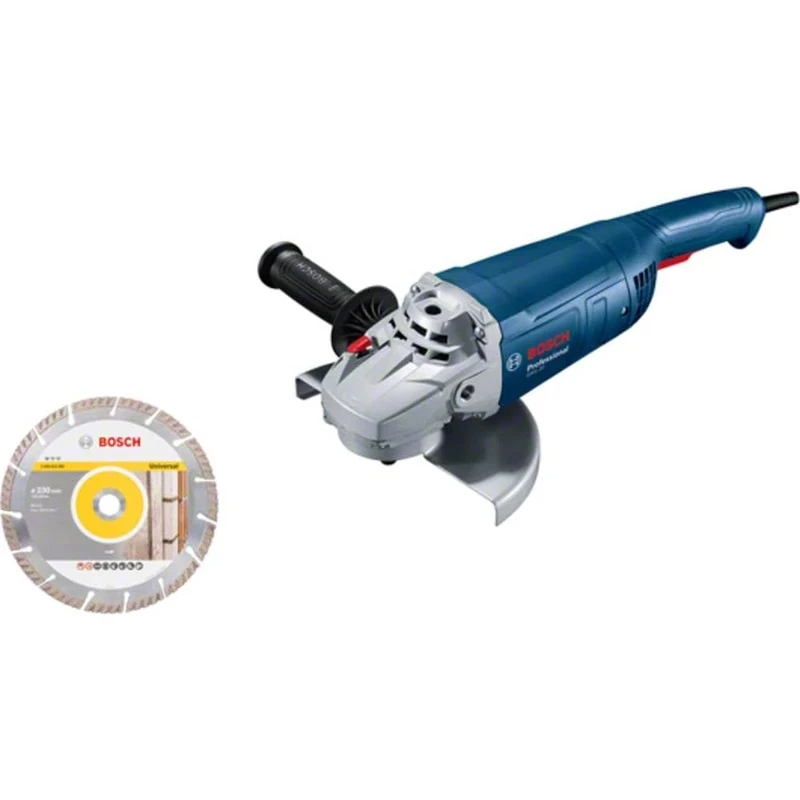 Bosch Professional GWS 20-230 P Angle Grinder (2,000 Watts, Includes Additional Handle, Flange, Clamping Nut, Protective Cover, Two-Hole Key, Diamond Cutting Disc, in Box)