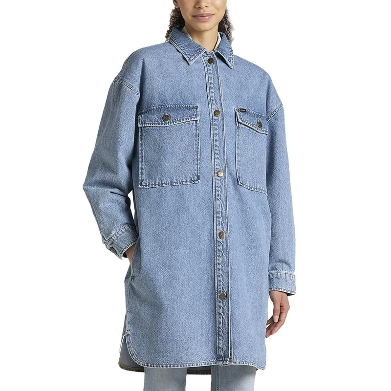 Lee Women's Elongated Overshirt Shirt, Navy Blue, M