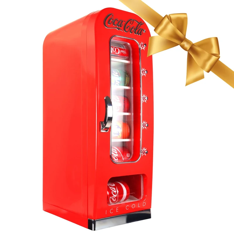Koolatron Coca Cola Mini Fridge For Bedrooms 5L Retro Vending Machine Style 10 Can Quiet Mini Fridges with Display Window For Coke Beverages Food Drinks Home 12v Portable Cooler Cool Box, Red