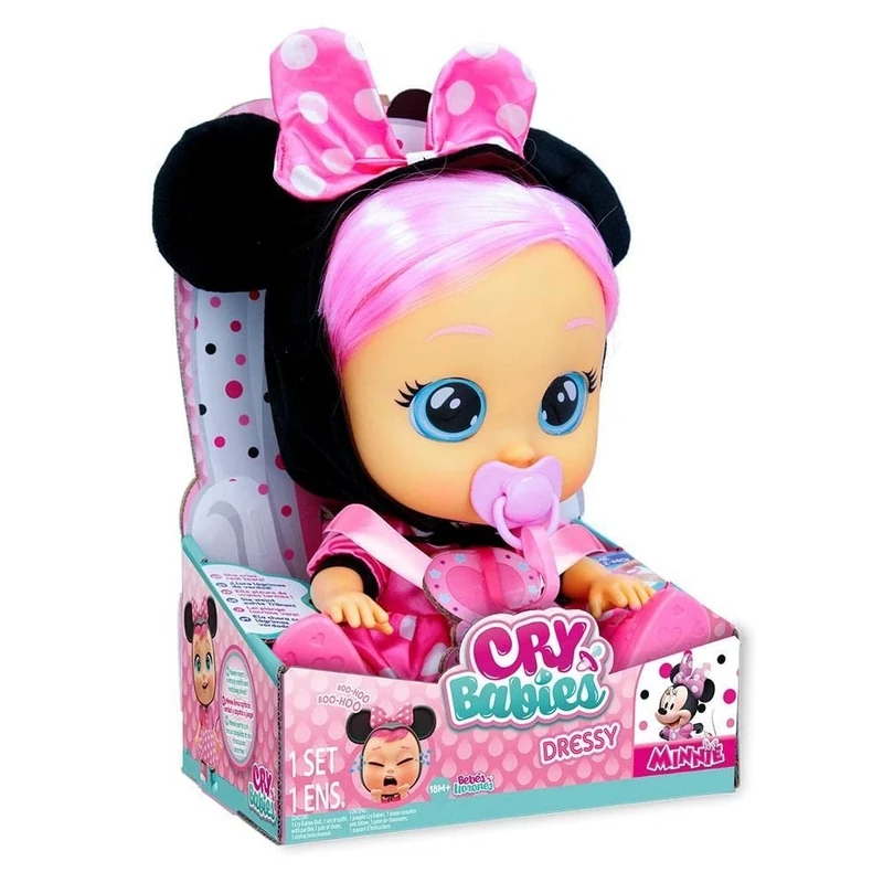CRY BABIES Dressy Minnie | Interactive Doll that Cries real Tears with Hair to Style, Clothes to Wear and Accessories to Play - Toy and Gift for Boys and Girls