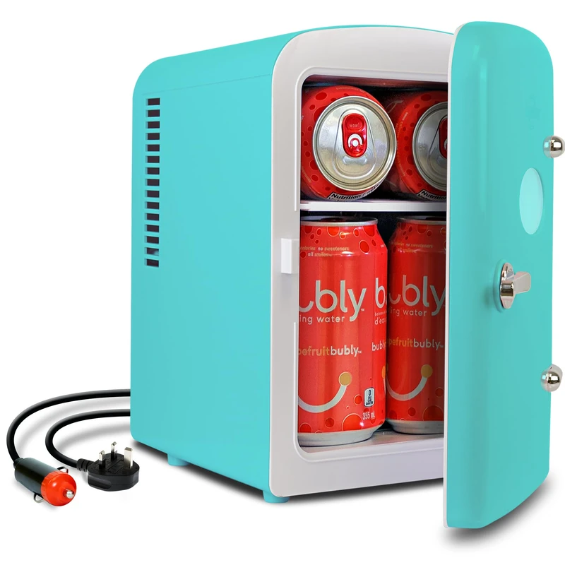 Koolatron Retro Mini Fridge For Bedrooms 12V Portable Cooler Refrigerator 4L Small 6 Can Table Top Quiet Mini Fridges For Skincare Food Drinks Kids Home Car & Travel Aqua