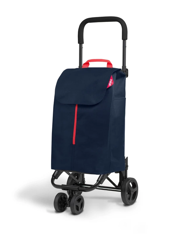GIMI 102716 Shopping Cart New Twin 4 Wheels; Polyester Bag With Drawstring Closure,4 Wheels Allow Easy Transportation, Blue