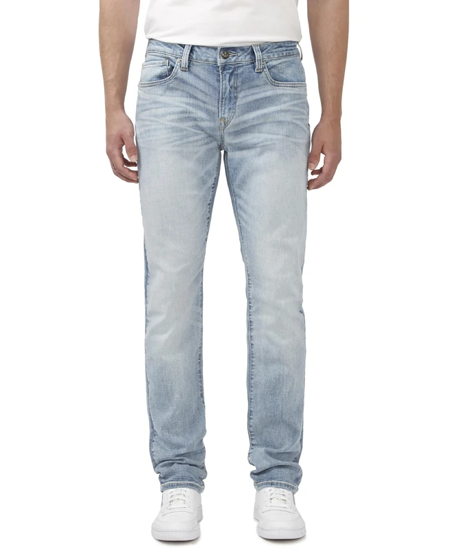 Buffalo David Bitton Men's Slim Ash Jeans, Crinkled Mid Blue, 33 32