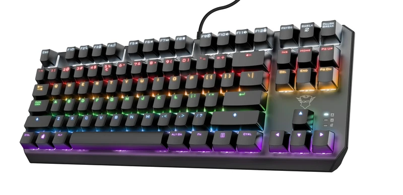 Trust Gaming GXT 834 Callaz TKL Mechanical Keyboard, German QWERTZ Layout, Outemu Switch, Multicoloured LED Lighting, 12 Media Keys, USB Gaming Keyboard 80% for PC, Laptop, Mac, Black