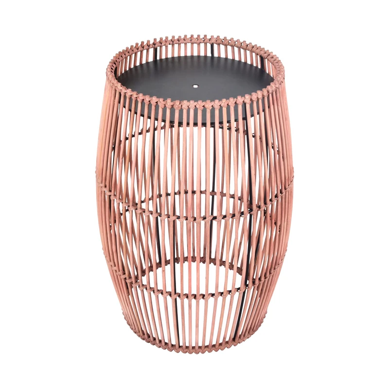 Teamson Home Outdoor Garden Small Round Drum Patio Side Table, 12.5 Inch Plant Stand in Bamboo Wicker, Weather Resistant, Outdoor Garden Décor, Brown - Image 1