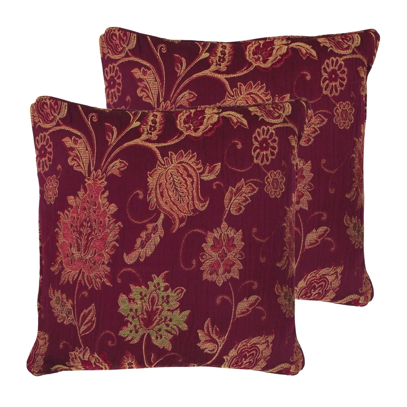 Paoletti Zurich Feather Filled Cushions (Twin Pack), Polyester, Burgundy