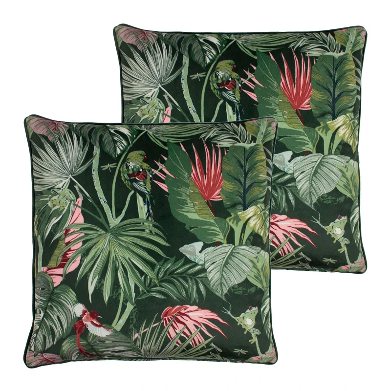 furn. Amazon Creatures Feather Filled Cushions (Twin Pack), Jade, 50 x 50cm