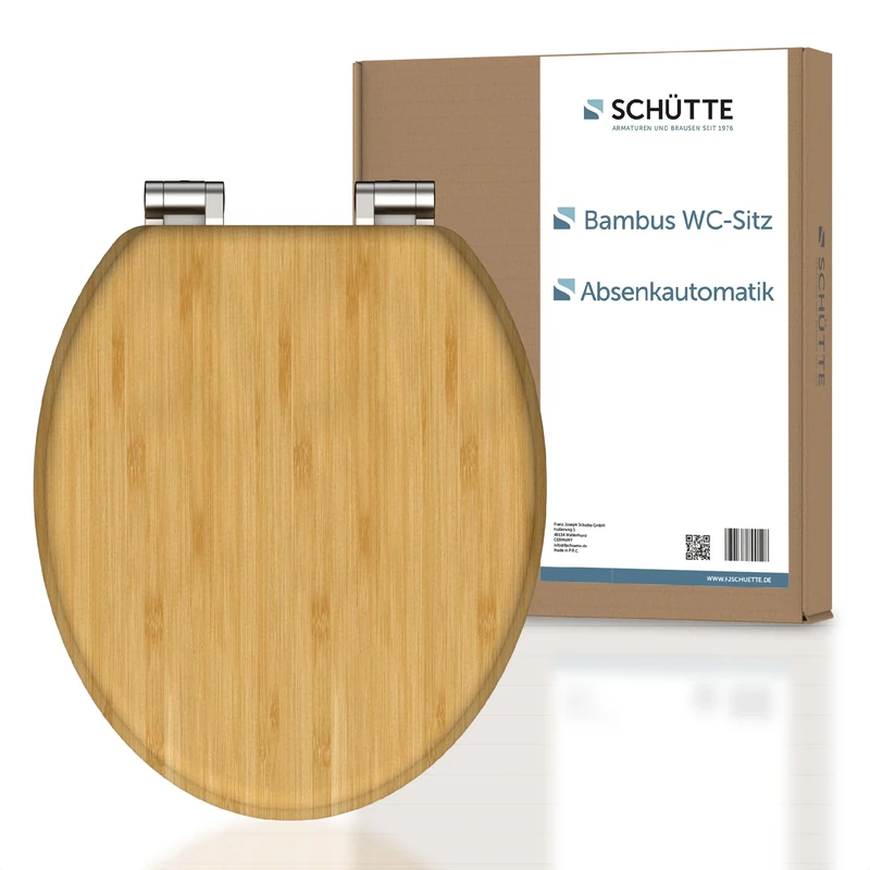 SCHÜTTE Bamboo Toilet Seat with Soft-Close Mechanism, Made of Bamboo, Sustainable Toilet Lid with 175 kg Load Capacity, Toilet Seat with Glasses, Toilet Lid for Toilet, Wooden Toilet Seat