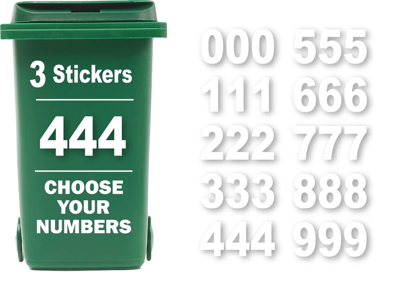 3 x Bin Numbers for Wheelie Bins, 0-9, Dustbin Stickers, Easy Application 17.5cm Stick On Number Stickers - Weatherproof Self Adhesive Vinyl (4)