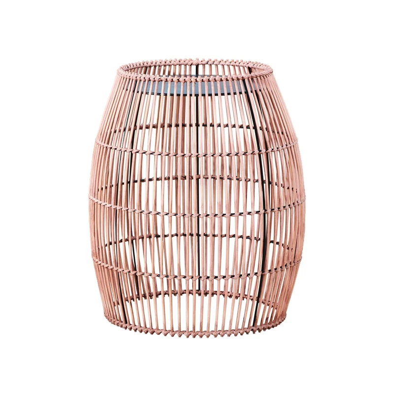 Teamson Home Outdoor Garden Large Round Drum Patio Side Table, 16.7 Inch Plant Stand in Bamboo Wicker, Weather Resistant, Outdoor Garden D�cor, Brown