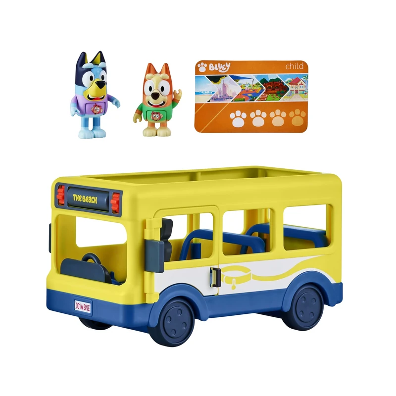 Bluey's Town Bus Vehicle Playset and Official Figures Pack, with two Bluey and Bingo Collectable 2.5-3" Action Figures and Bus Pass (17345)