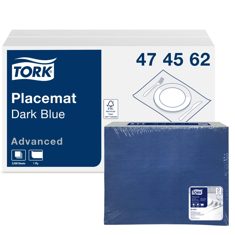 Tork 474562 Placemat Dark Blue, 1 x 500 Placemats, 42 x 30 cm (L x W), Modern 1 Ply Paper Place Mat in Navy Blue