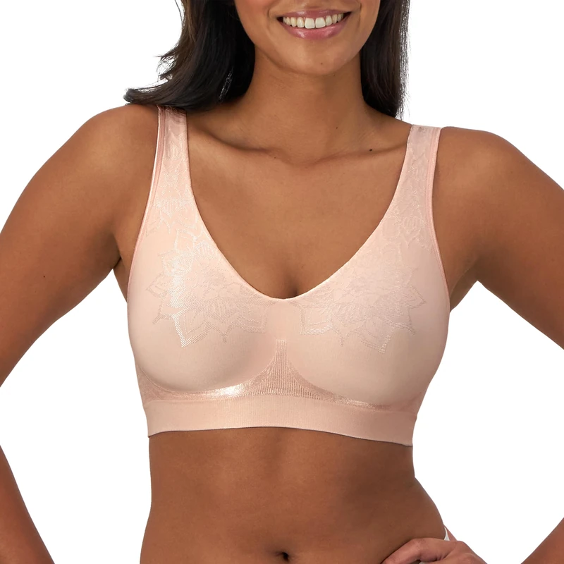 Bali Women's Comfort Revolution Non-Wired Bra with Intelligent Sizes, Light Buff Aztec, L