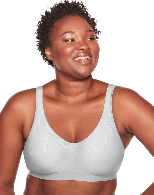 Bali Women's Wireless, Comfort Revolution Seamless Bra, ComfortFlex Fit, Moisture-Wicking, Opaque, Crystal Grey Aztec, XXL