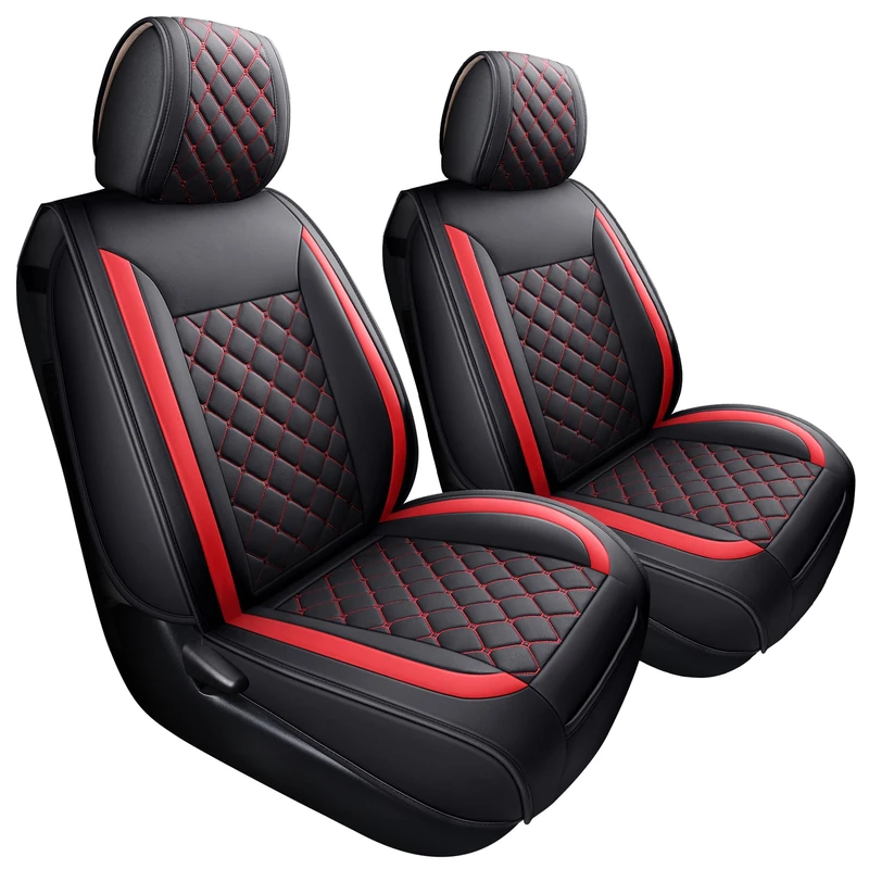 Tomatoman Tacoma Seat Covers Customized for 2005-2025 Sport Extended SR V6 Pickup TRD, Waterproof Faux Leather Car Cushions(2 PCS Front, Black-Red)