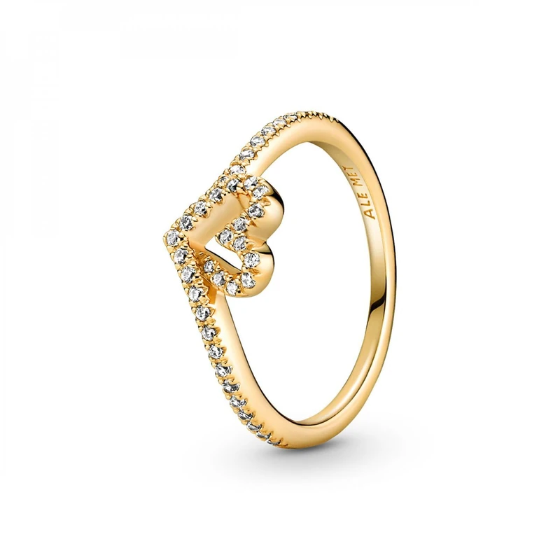 Pandora Timeless Heart and wishbone 14k gold-plated ring with clear cubic zirconia, 54