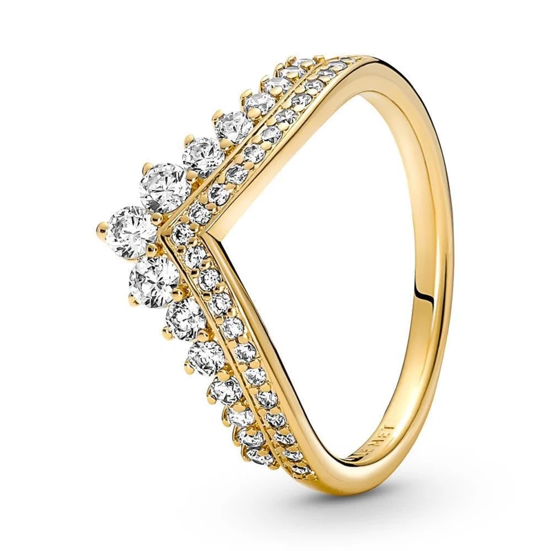 Pandora Timeless Tiara wishbone 14k gold-plated ring with clear cubic zirconia, 56