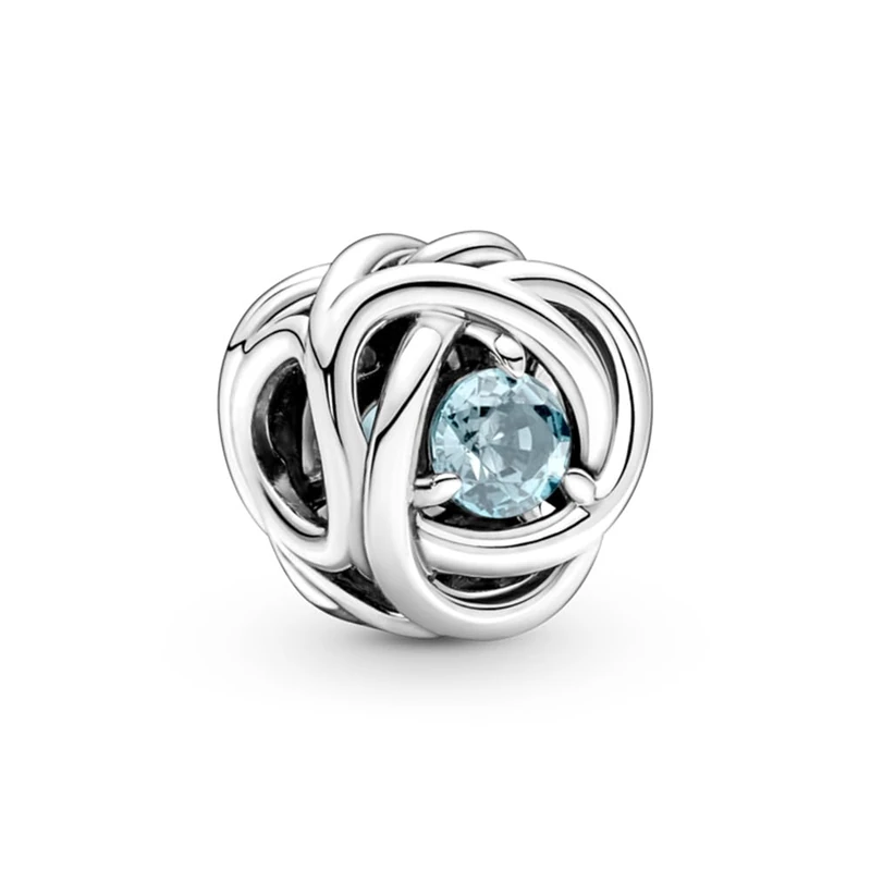 PANDORA March Birthstone Eternity Circle Charm, Aqua Blue