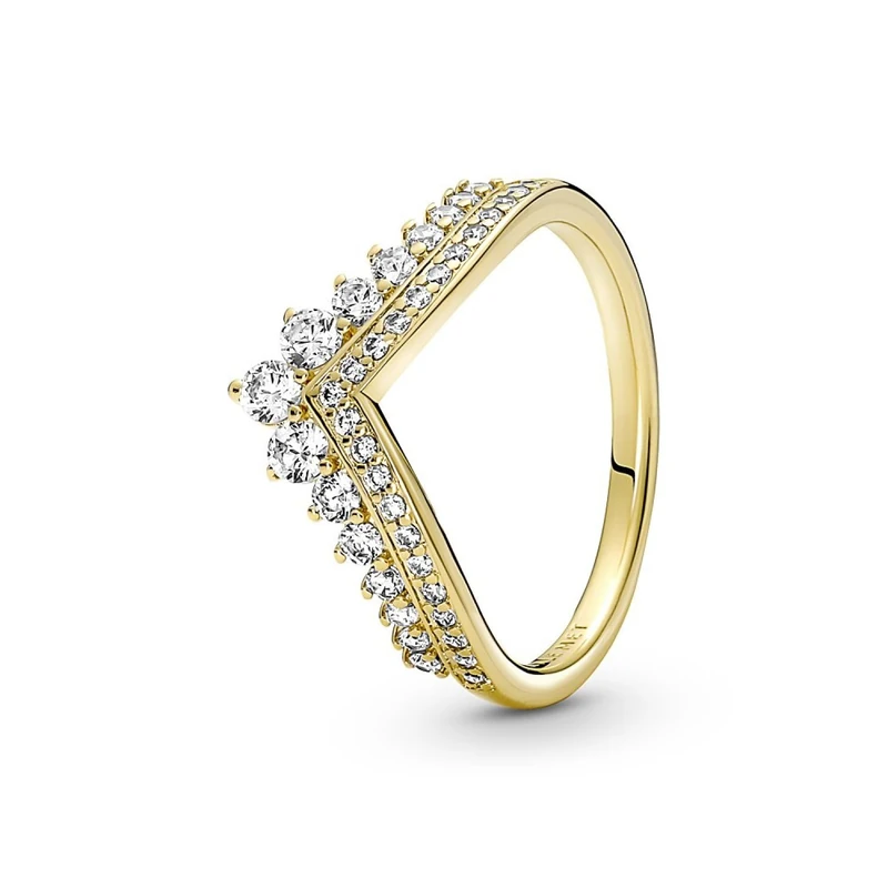 Pandora Timeless Tiara wishbone 14k gold-plated ring with clear cubic zirconia, 54