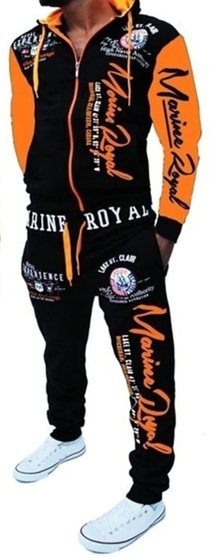 HHGKED Men 's Casual Tracksuit Hooded Full Zip Elastic Waistband Sweatsuit Set, Orange, Medium